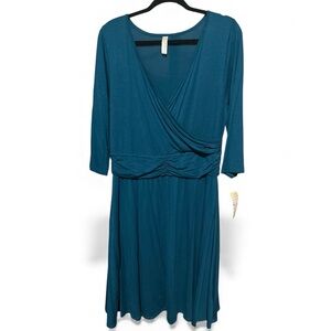 NWT Loveappella Faux Wrap Teal Dress XL